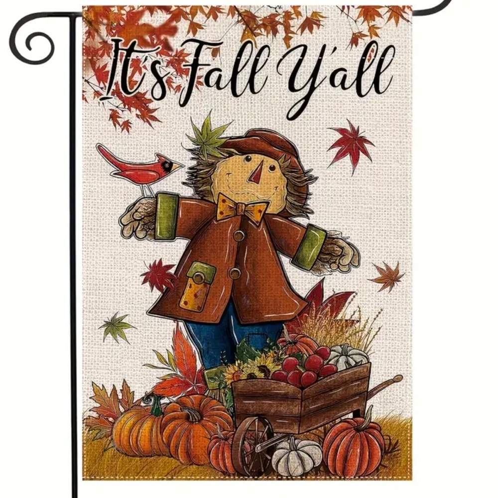 NIP Scarecrow Pumpkins Leaves Burlap Double Sided Garden Flag